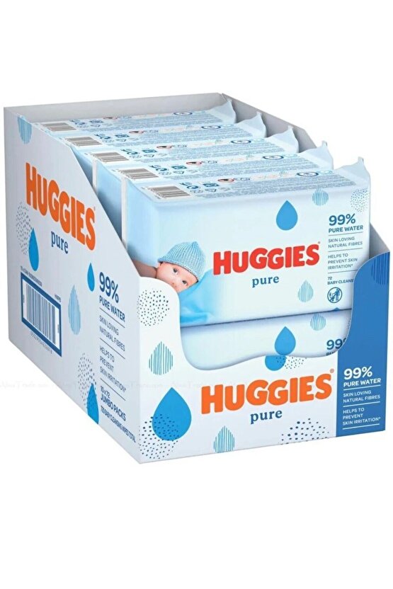Huggies Pure Yenidoğan Hassas Islak Havlu 72 Yaprak 10lu Maxi Paket (720 Yaprak)