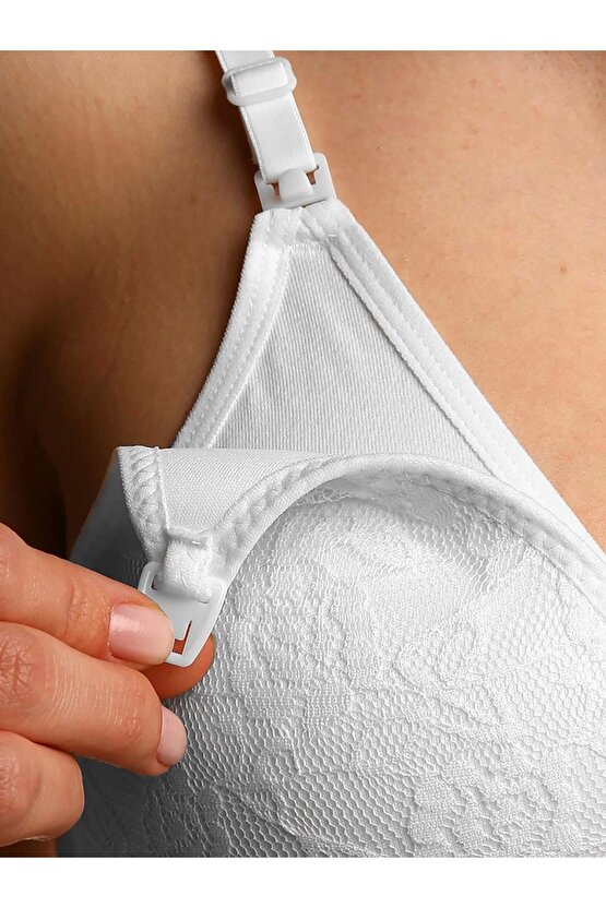 ASFSTORE Sema Baby Dantelli Emzirme Sütyen Beyaz 80 Beden