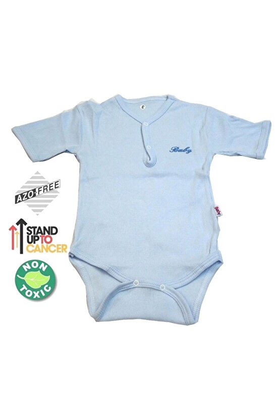 Unisex Bebek Mavi Yarım Kol Kaşkorse Badi (body) - 12-18 Ay