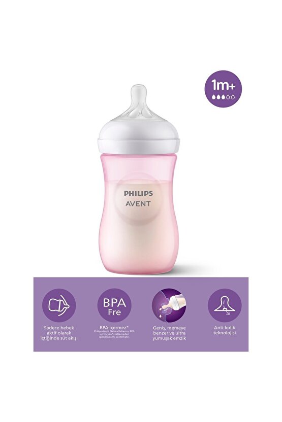 Doğal Tepkili Pp Pembe Biberon 260ml 1 Ay Scy90311, SCY90311, Tek Ebat