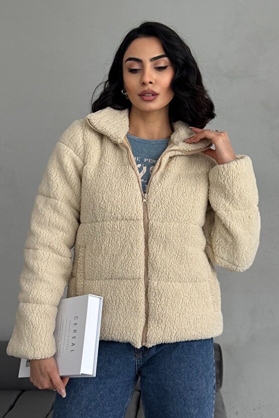 Peluş kabartma teddy şişme mont