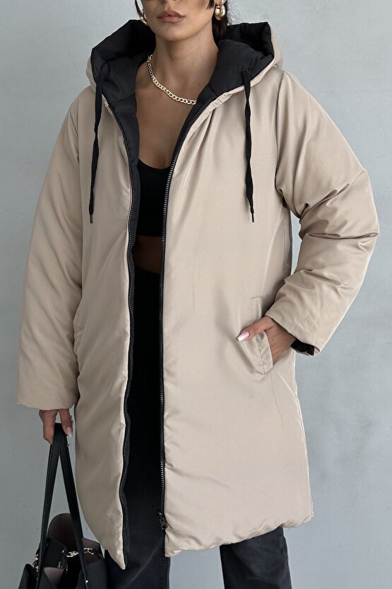 Regular Fit Çift Taraflı Uzun Şişme Mont