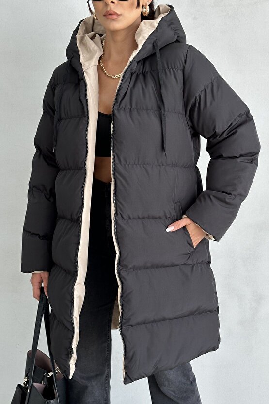 Regular Fit Çift Taraflı Uzun Şişme Mont