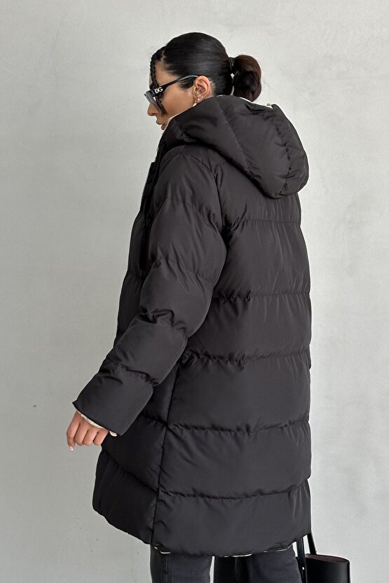 Regular Fit Çift Taraflı Uzun Şişme Mont