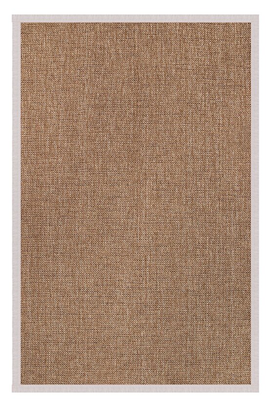 0604-Krem Kumaş Bordür Sisal Halı Kilim Hav Toz Vermez Kolay Temizlenen Hasır Kilim