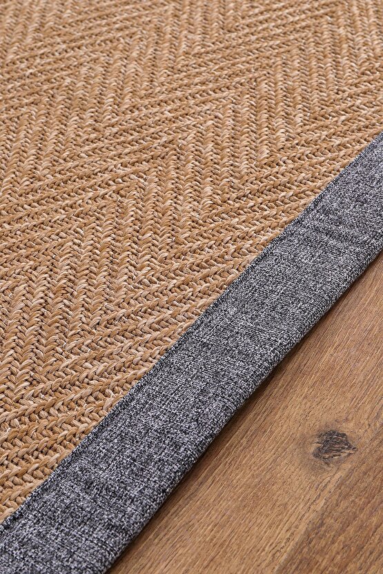 0503-Gri Kumaş Bordür Sisal Halı Kilim Hav Toz Vermez Kolay Temizlenen Hasır Kilim