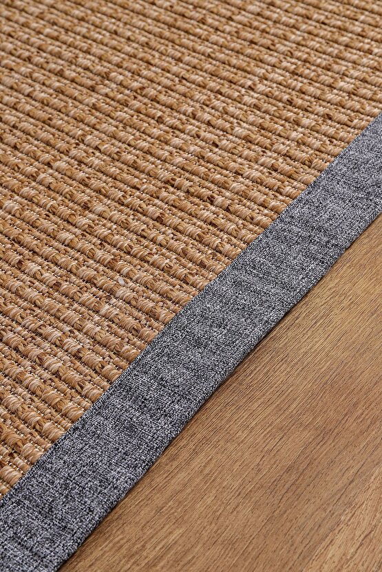 0465-Gri Kumaş Bordür Sisal Halı Kilim Hav Toz Vermez Kolay Temizlenen Hasır Kilim
