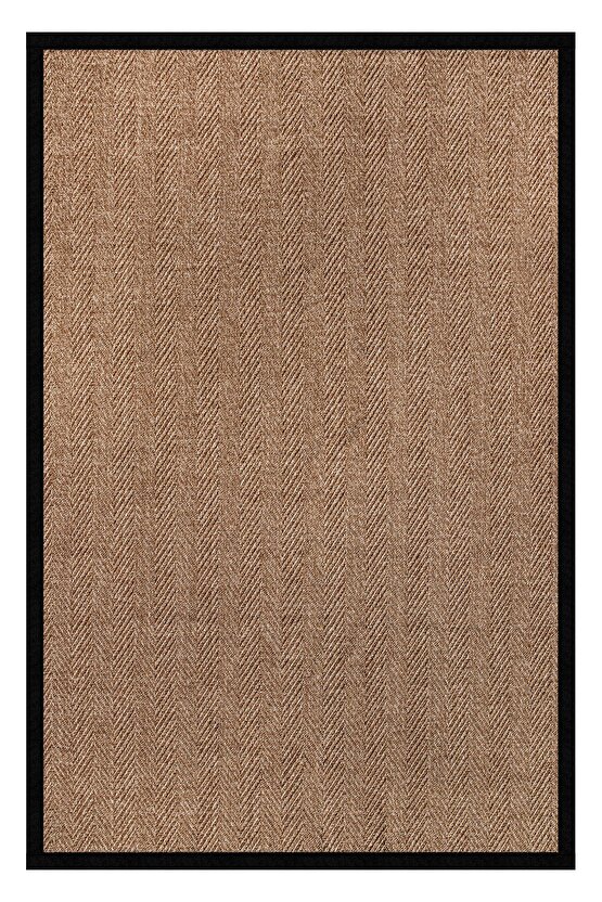 0503-Siyah Kumaş Bordür Sisal Halı Kilim Hav Toz Vermez Kolay Temizlenen Hasır Kilim