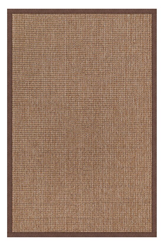 0465-Kahverengi Kumaş Bordür Sisal Halı Kilim Hav Toz Vermez Kolay Temizlenen Hasır Kilim