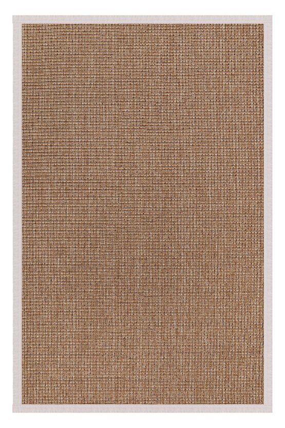 0465-Krem Kumaş Bordür Sisal Halı Kilim Hav Toz Vermez Kolay Temizlenen Hasır Kilim