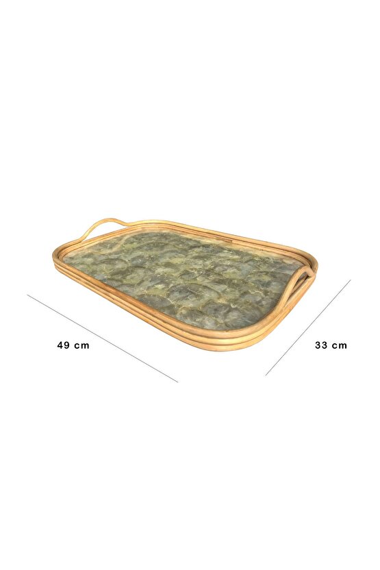 Sedef Rattan Dekoratif Tepsi El Yapımı Büyük