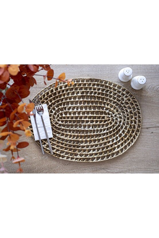 Rattan Hasır Dekoratif Supla Amerikan Servis 100% El Yapımı Oval Büyük