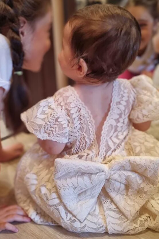 Kız Bebek Elbise Kız Çocuk Elbise Doğum Günü Parti Düğün Elbise Dantelli Kısa Kol Astarlı Elbise