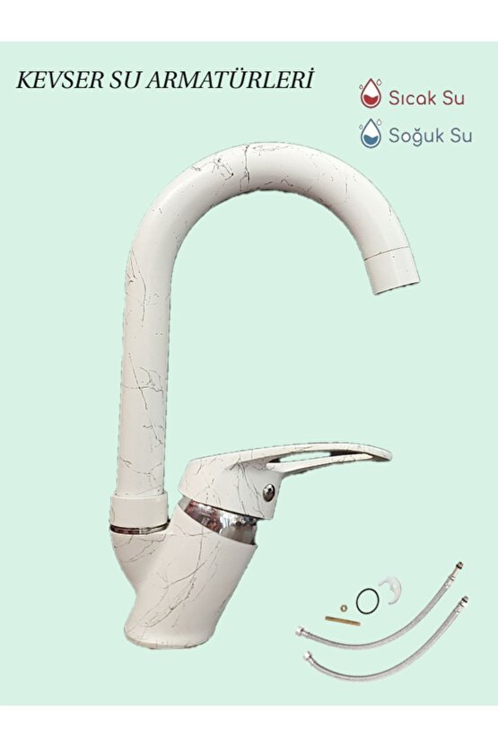 Kuğ Batarya Beyaz Siyah Kısa Boru Mutfak&Lavabo