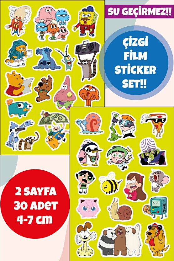 Su Geçirmez Çizgi Film Sticker Seti Planner, Ajanda, Günlük, Telefon, Laptop, Tablet, Motor, Kask