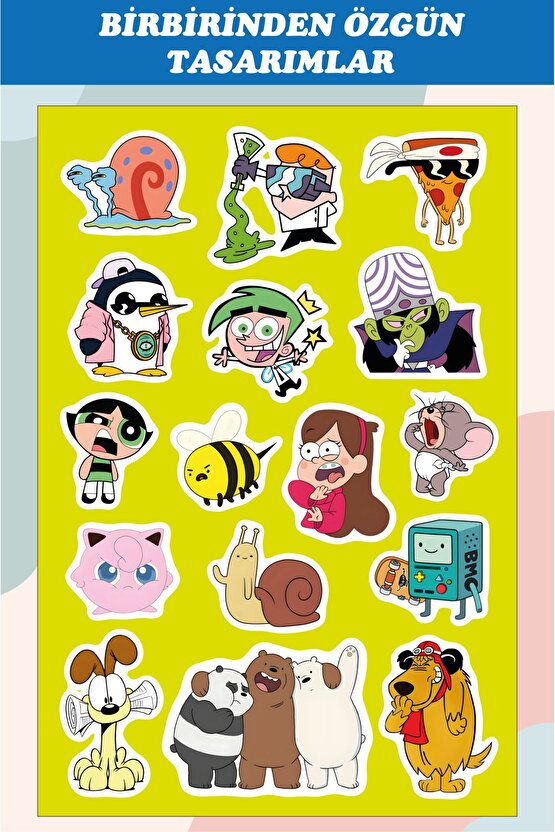 Su Geçirmez Çizgi Film Sticker Seti Planner, Ajanda, Günlük, Telefon, Laptop, Tablet, Motor, Kask