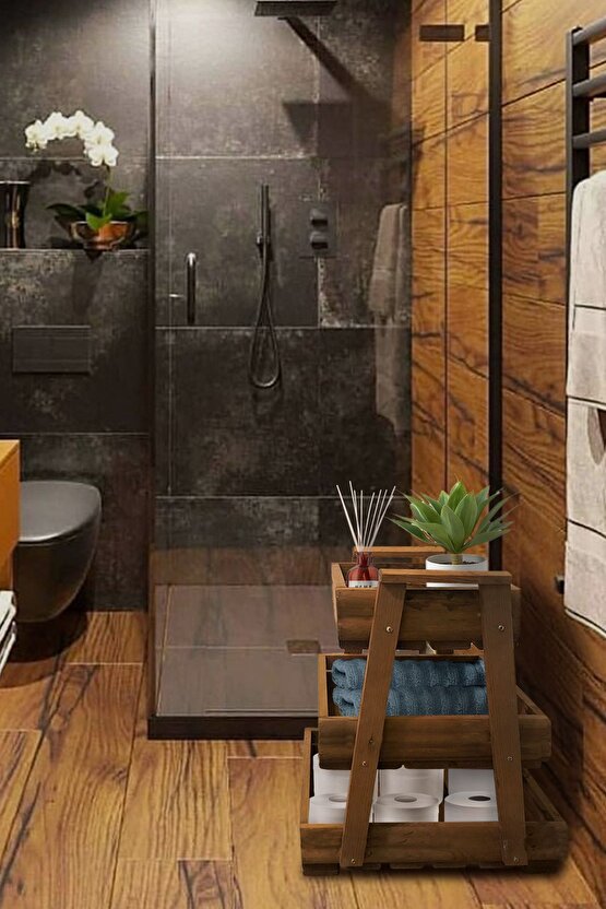3 Katlı Ahşap Sebzelik Meyvelik Mutfak Banyo Düzenleyici Ceviz