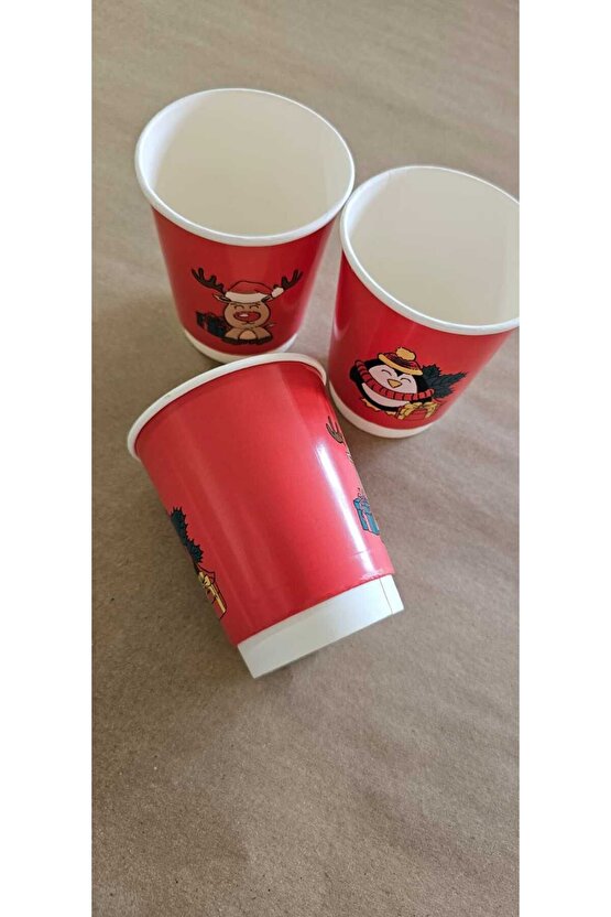 Yılbaşı Baskılı 8 oz Dw Kırmızı Bardak 25li
