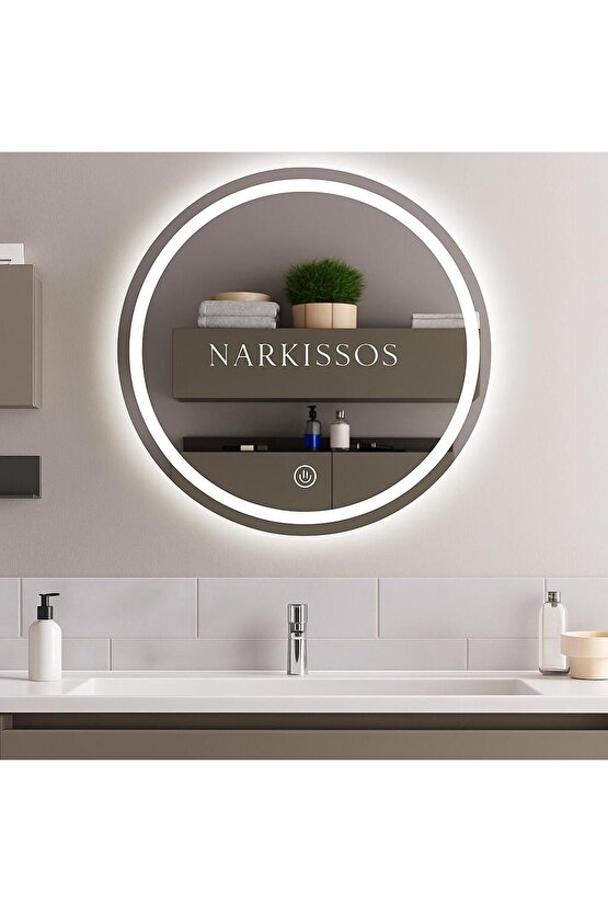 60 cm DOKUNMATİK BEYAZ LEDLİ BANYO AYNASI KUMLAMALI -SALON-KAFE LED AYNA