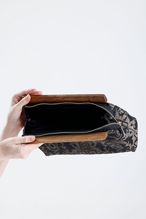 Kadın Siyah Otantik Desen Clutch Çanta