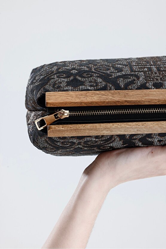 Kadın Siyah Otantik Desen Clutch Çanta