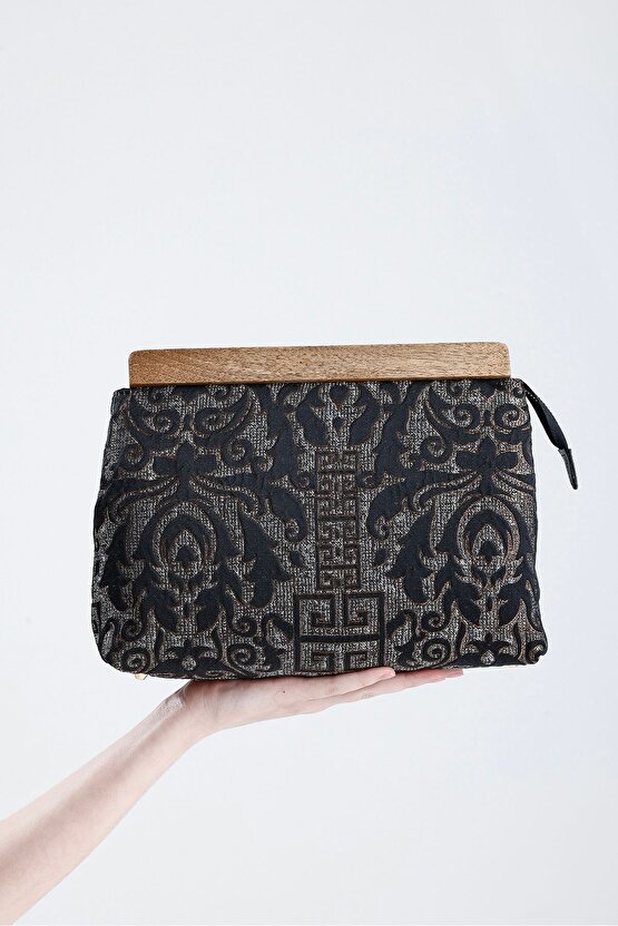 Kadın Siyah Otantik Desen Clutch Çanta