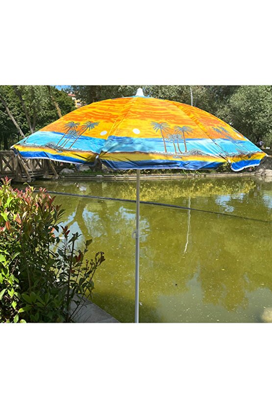 Yerli üretim 8 Telli Eğilebilen Polyester Kumaş Plaj Şemsiyesi 180cm (Bidon Dahil DEĞİLDİR)