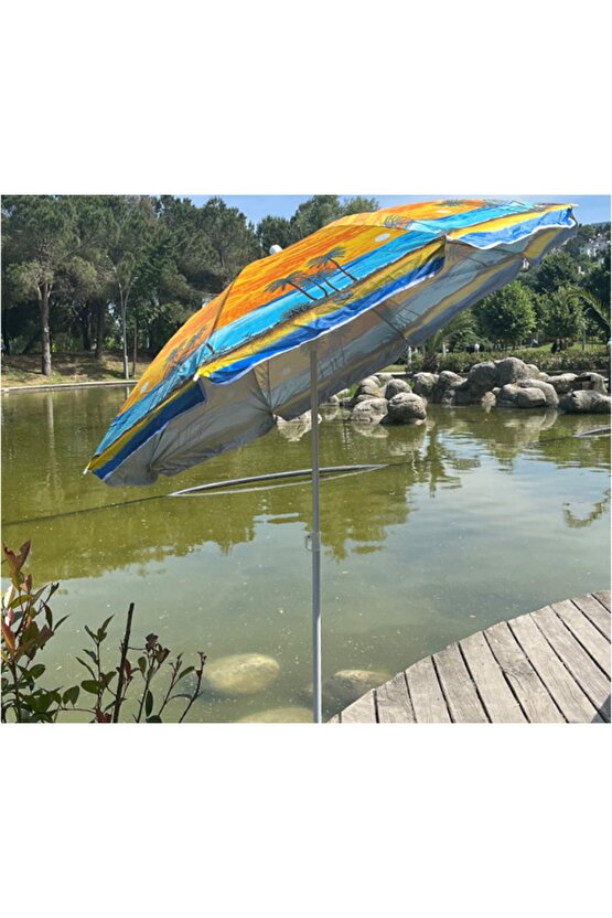 Yerli üretim 8 Telli Eğilebilen Polyester Kumaş Plaj Şemsiyesi 180cm (Bidon Dahil DEĞİLDİR)