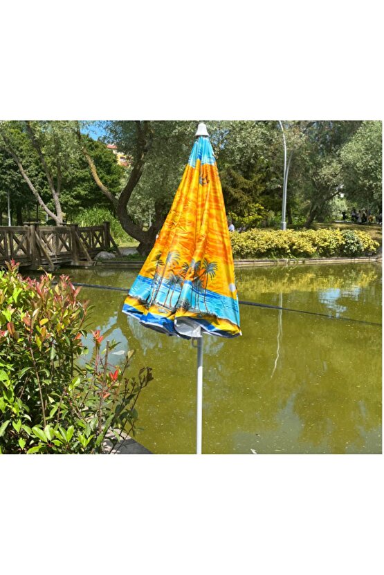 Yerli üretim 8 Telli Eğilebilen Polyester Kumaş Plaj Şemsiyesi 180cm (Bidon Dahil DEĞİLDİR)