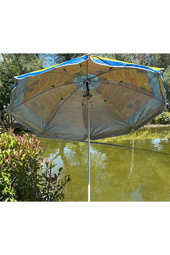 Yerli üretim 8 Telli Eğilebilen Polyester Kumaş Plaj Şemsiyesi 180cm (Bidon Dahil DEĞİLDİR)