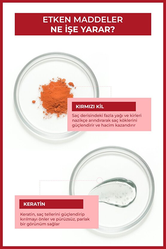 Kırmızı kil saç maskesi, detoks etkili, nemlendirici ve hacim kazandırıcı etki 250 ml