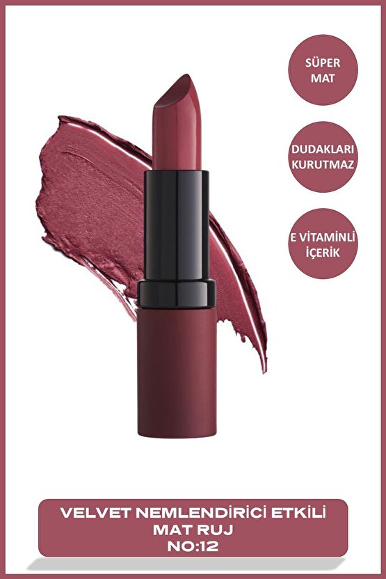 Velvet Matte Lipstick No: 12 Rose - Mat Ruj