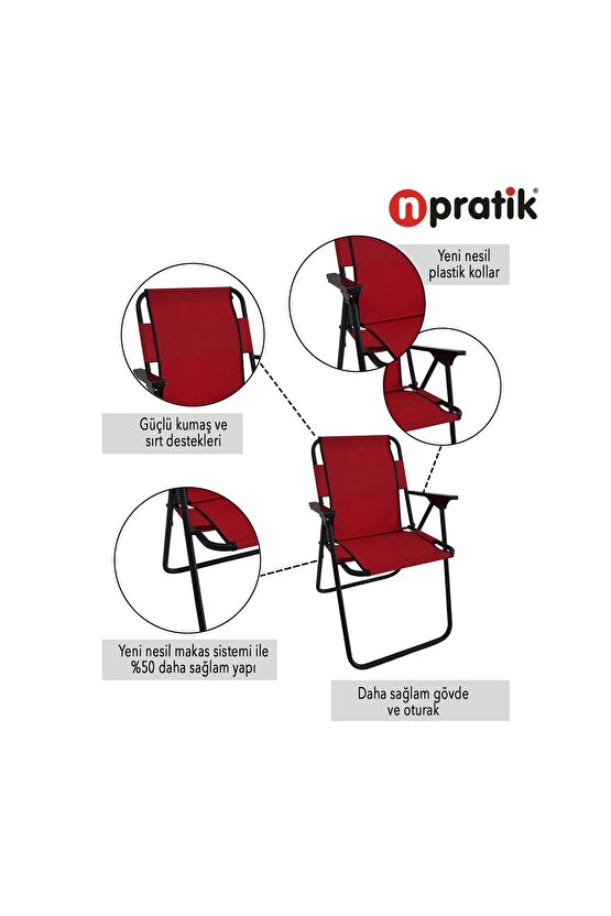 Katlanır Kamp Piknik Plaj Sandalyesi Kırmızı