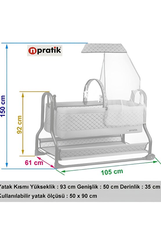 Npratik Lüx Bebek Beşiği Nenni Silinebilir Portatif Sallanır Sepet Beşik Hamak Beşik