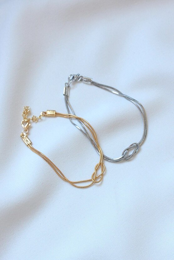 Gold Ve Silver Renk Unisex Çift Düğüm Bileklik