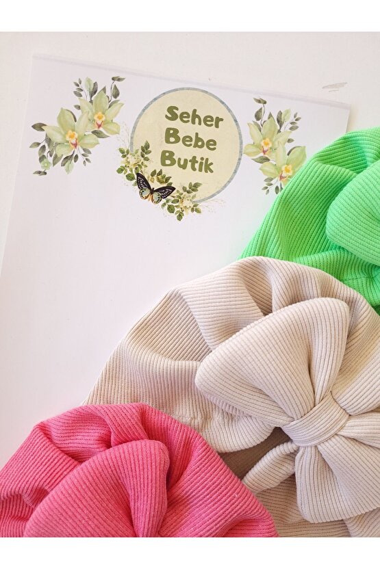Kız Bebek & Çocuk Renkli Fiyonklu Bone 3Lü Set