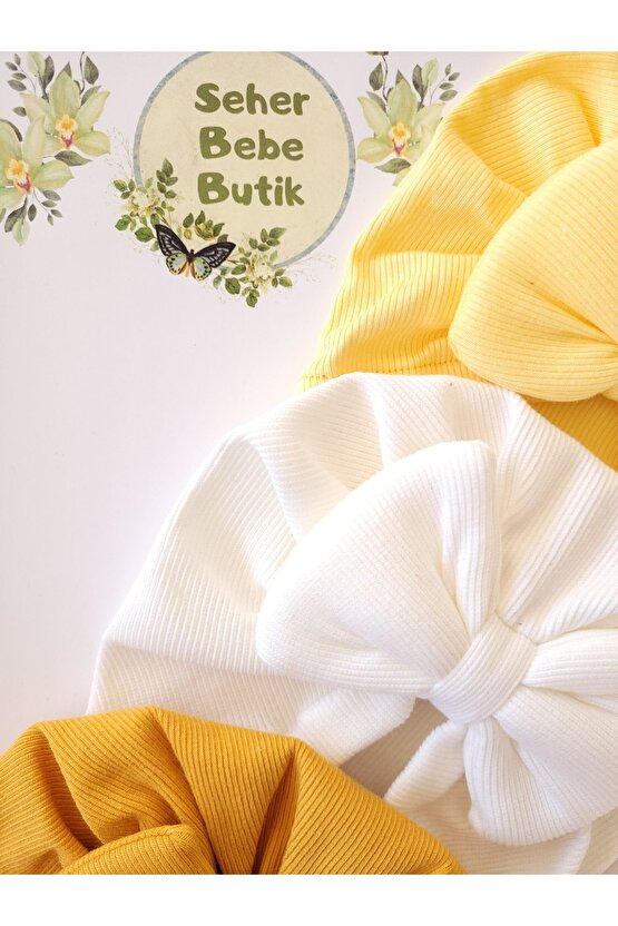 Kız Bebek & Çocuk Renkli Fiyonklu Bone 3Lü Set