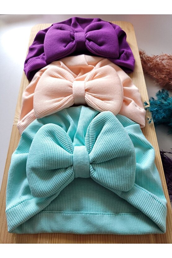 Kız Bebek & Çocuk Renkli Fiyonk Bone 3lü Set