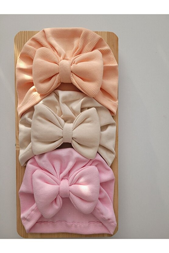 Kız Bebek & Çocuk Renkli Fiyonk Bone 3lü Set