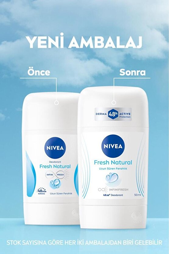 Kadın Stick Deodorant Fresh Natural 50ml, Ter Kokusuna Karşı 48 Saat Koruma, Uzun Süren Ferahlık