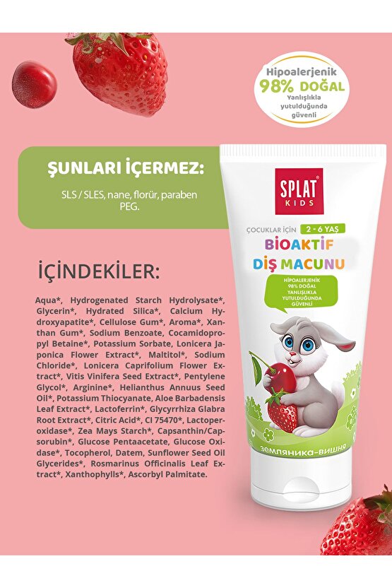 Diş Macunu Çocuk 2-6 Yaş Çilek Kiraz 50 ml