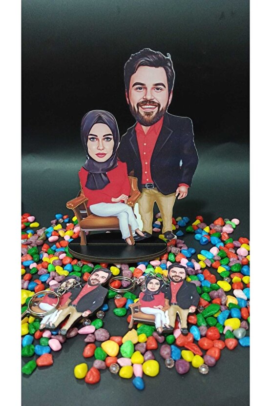 Doğum Günü Hediyesi Karikatür Biblo Hediyesi 2 Adet Anahtarlık Hediye
