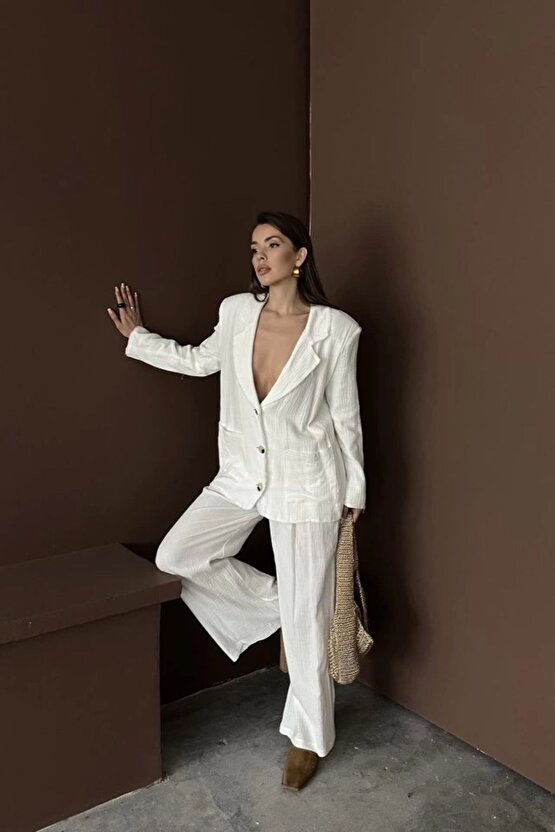 Beyaz Oversize Müslin Takım