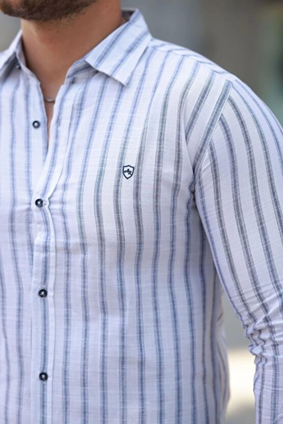 Erkek çizgili Uzun Kollu Gömlek