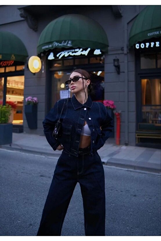 Kadın Denim Jeans Kot Takım - Siyah