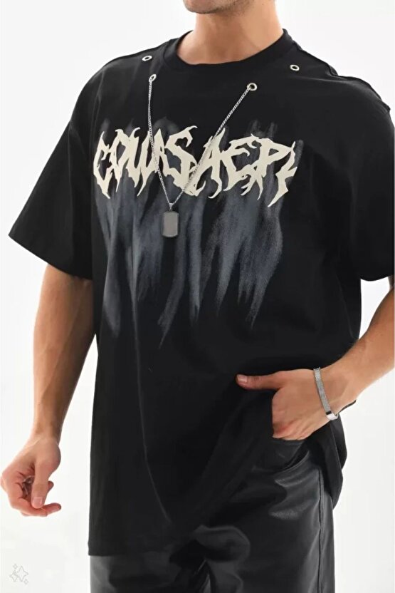 Moda Shop & Butik Unisex Oversize Kolye Dahil T-shirt - Siyah