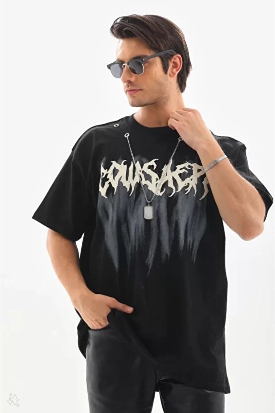 Moda Shop & Butik Unisex Oversize Kolye Dahil T-shirt - Siyah