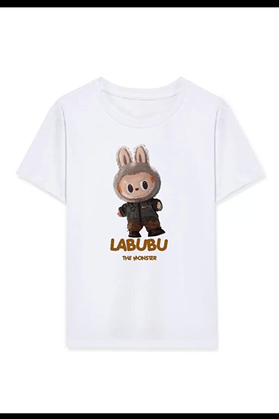 Kız Labubu Çocuk Baskılı T-shirt - Beyaz