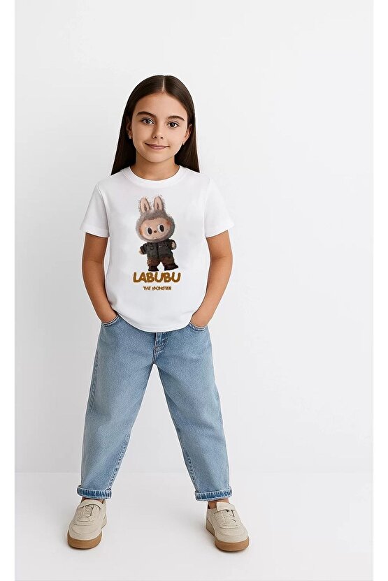 Kız Labubu Çocuk Baskılı T-shirt - Beyaz