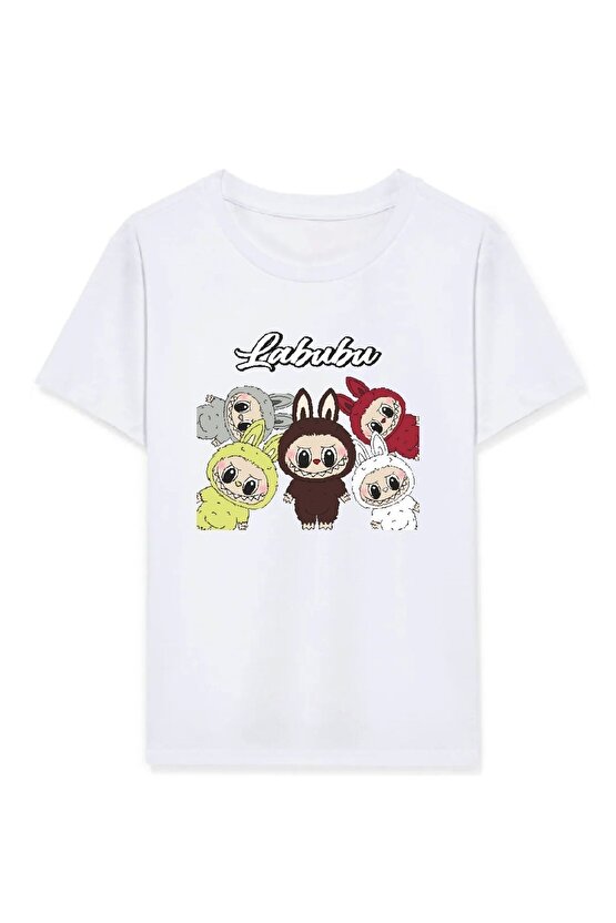 Kız Labubu Çocuk Baskılı T-Shirt - Beyaz